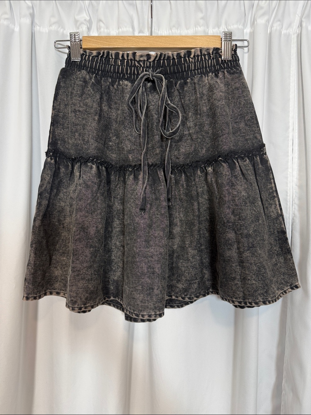 Zenana Washed Black Tiered Drawstring Skirt